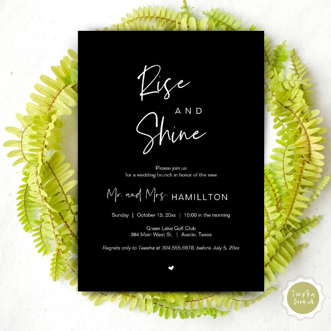 Invitación Rise and Shine, Brunch post boda (Rise and Shine, Post Wedding Brunch Invitation Card, PDF, in Elegant Black)