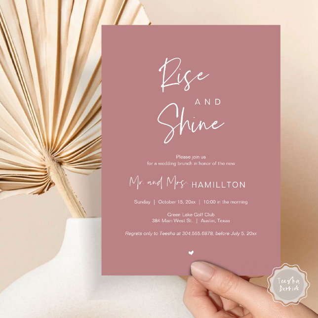 Invitación Rise and Shine, Brunch post boda (Rise and Shine, Post Wedding Brunch Invitation Card, PDF, in Dusty Rose Pink)