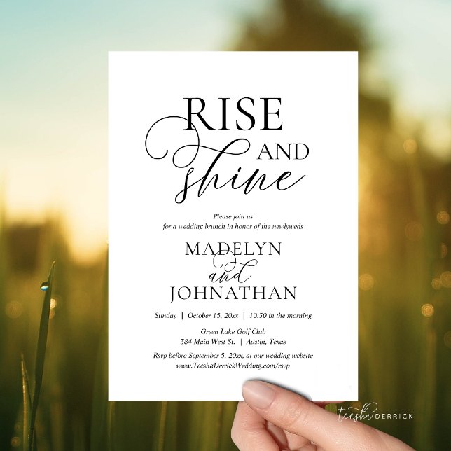 Invitación Rise and Shine, celebración de brunch post boda (Rise and Shine, Post wedding Brunch Celebration Invitation Card, Modern Classy theme, Downloadable)