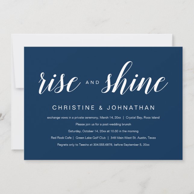 Invitación Rise and Shine, Elopement Boda azul de la marina I (Anverso)