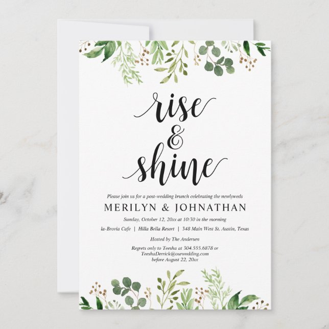 Invitación Rise and Shine, Green Post Boda Brunch (Anverso)