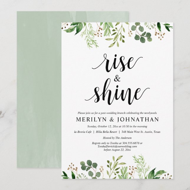Invitación Rise and Shine, Green Post Boda Brunch Invit (Anverso / Reverso)