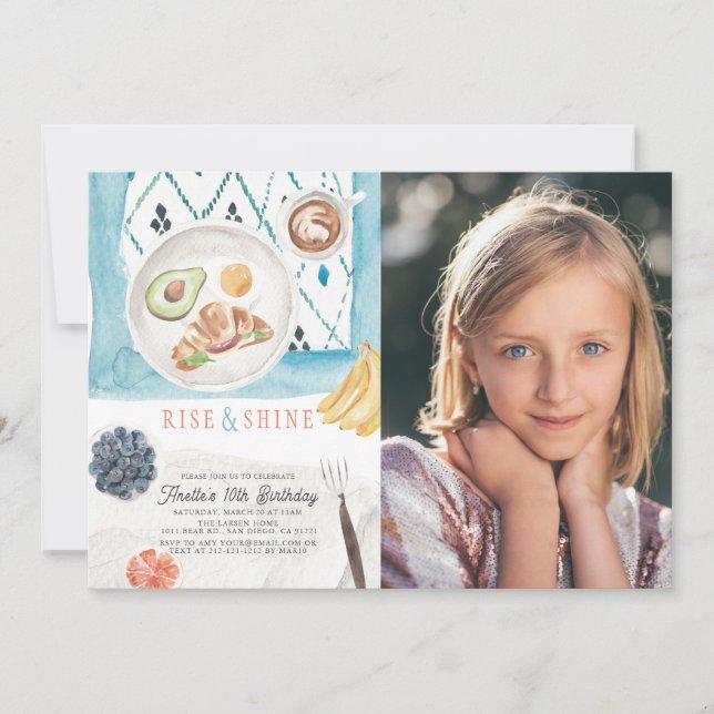 Invitación Rise & Shine Brunch Watercolor Kids Birday Photo (Anverso)