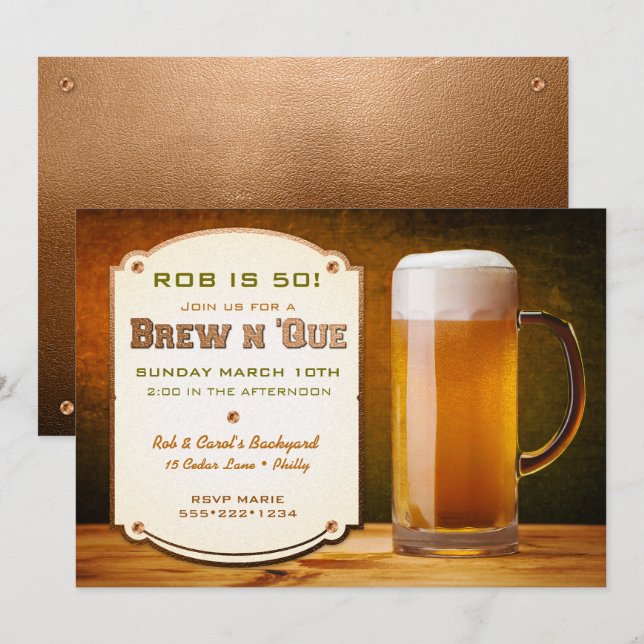 Invitación Rivets de cuero de cerveza se producen N 'Que (Anverso / Reverso)