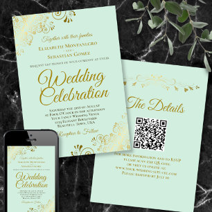 Invitación Rizos dorados en código QR elegante de boda en ver