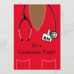 Invitación RN Black Nurse Graduación Red Scrub Top