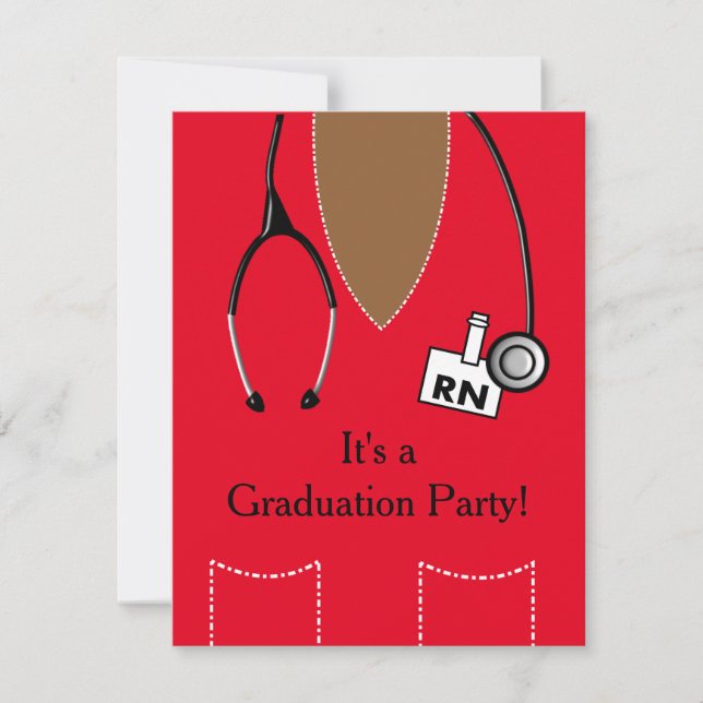 Invitación RN Black Nurse Graduation Invitation Scrub #44 (Anverso)