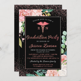 Invitación RN Enfermería Graduación Partido Rosa Dorado Flora