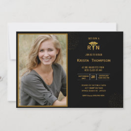 Invitación RN Graduation Party Photo Black Gold