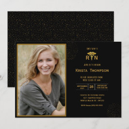 Invitación RN Graduation Party Photo Black Gold