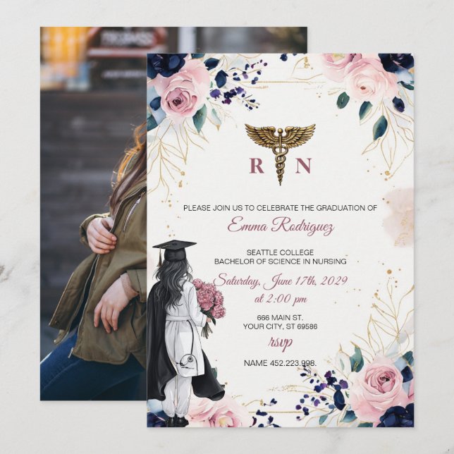 Invitación RN Nursing Graduation Invitation | BSN Nurse Party (Anverso / Reverso)