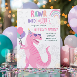 Invitación Roar a cuatro dinosaurios T-Rex cuarto Fiesta de c