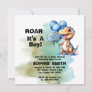 Invitación Roar es la plaza de Baby Shower de un chico T-Rex 