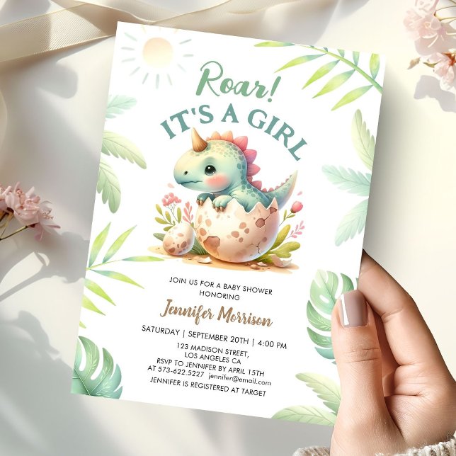 Invitación Roar es un Baby Shower de dinosaurios chinos Chica (Subido por el creador)