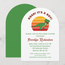 Invitación Roar Es Un Niño Retro Baby Shower De Dinosaurios S