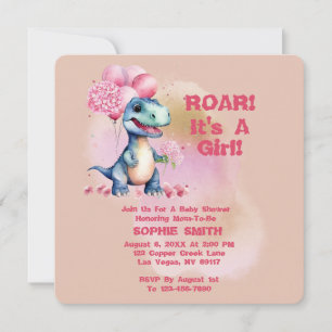 Invitación Roar es un rosa de dinosaurio bebé Chica T-Rex