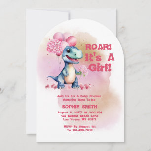Invitación Roar es un rosa de dinosaurio bebé Chica T-Rex