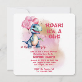 Invitación Roar es un rosa de dinosaurio bebé Chica T-Rex