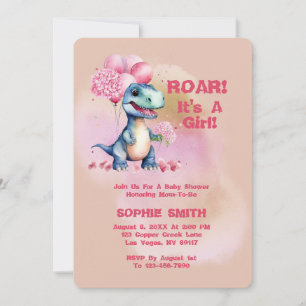 Invitación Roar es un rosa de dinosaurio bebé Chica T-Rex