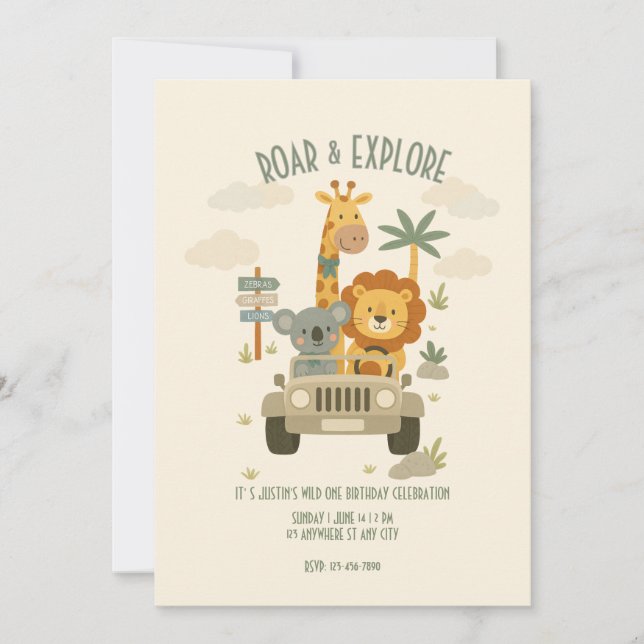 Invitación Roar & Explore – It's a Safari Birthday! (Anverso)