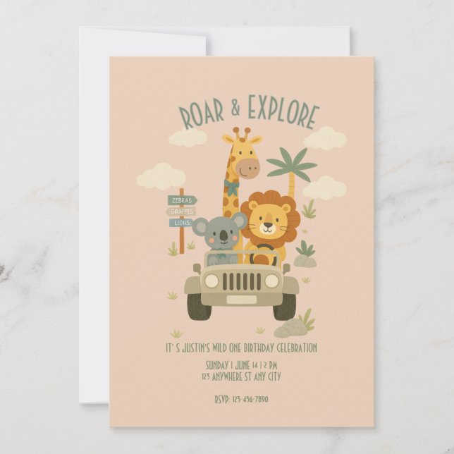 Invitación Roar & Explore – It's a Safari Birthday! (Anverso)