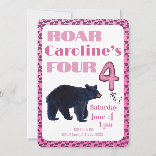 Invitación Roar Four Bear 4th Birthday Invitation (Anverso)