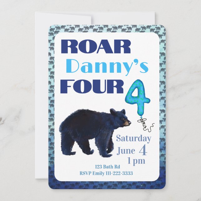 Invitación Roar Four Bear 4th Birthday Invitation (Anverso)