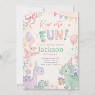 Invitación Roar Into Fun Dinosaur Invitation Editable