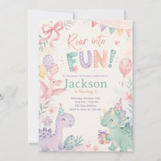 Invitación Roar Into Fun Dinosaur Invitation Editable
