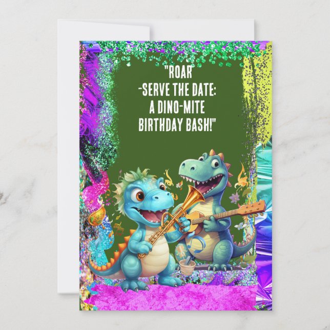 Invitación "Roar-Servir la fecha: ¡Un Bash de Cumpleaños Dino (Anverso)