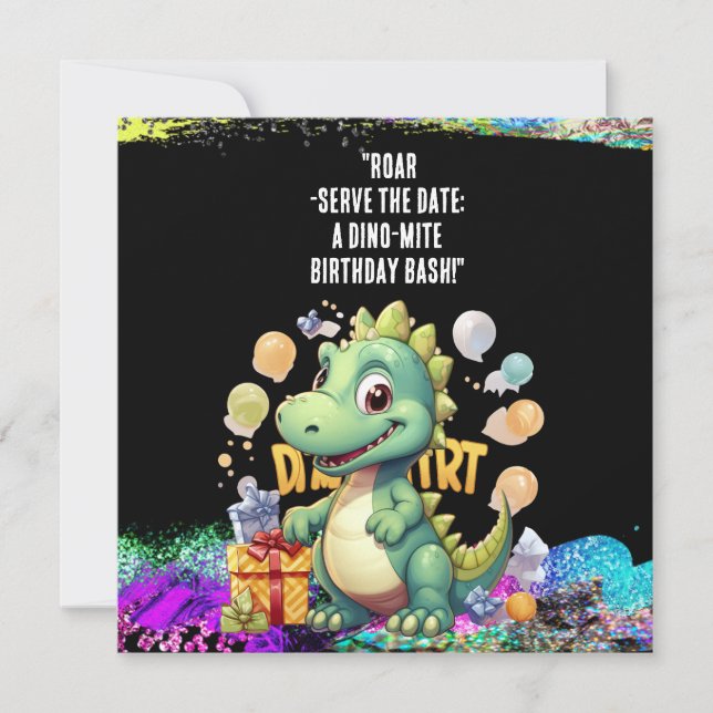 Invitación "Roar-Servir la fecha: ¡Un Bash de Cumpleaños Dino (Anverso)