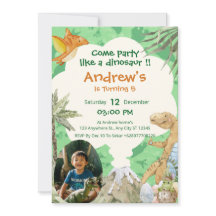 Roar-some Dino Volcano 5th Birthday Invitation