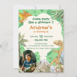 Invitación Roar-some Dino Volcano 5th Birthday Invitation