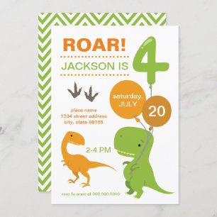 Invitación Roar, soy cuatro dinosaurios verdes por cuarto cum