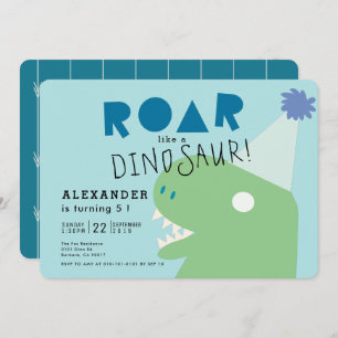 Invitación ROAR T-Rex Dinosaurios luz azul cumpleaños de niño