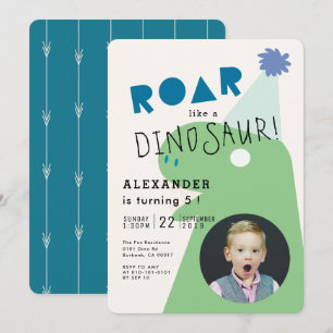 Invitación ROAR T-Rex Marina de Dinosaurios Fotos Azules Cump