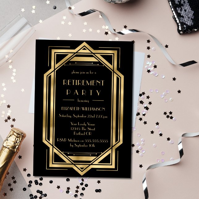 Invitación Roaring 20 Art Deco Black | Fiesta de Jubilación d (Subido por el creador)
