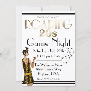 Invitación Roaring 20 Twenties Game Night Retro Gold