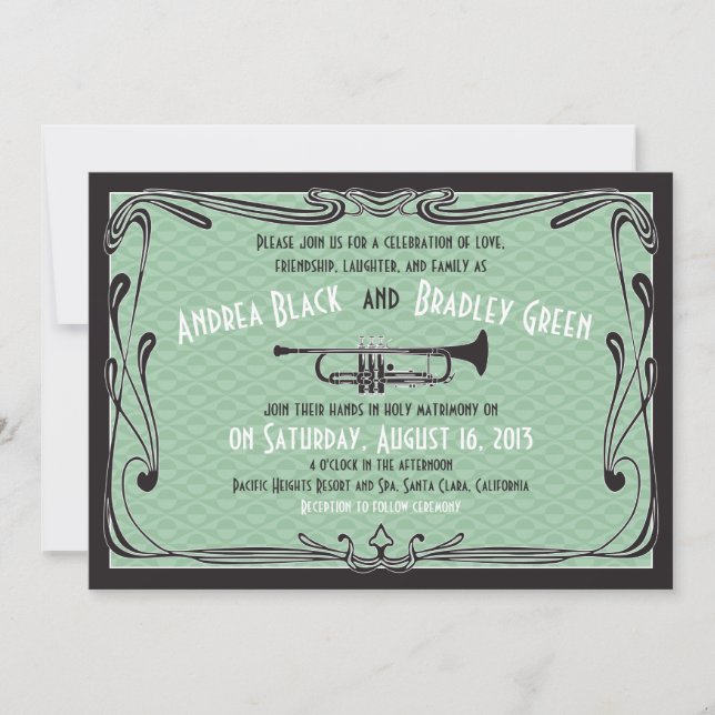 Invitación Roaring 20's Twentis Trumpet Mint Green Boda (Anverso)