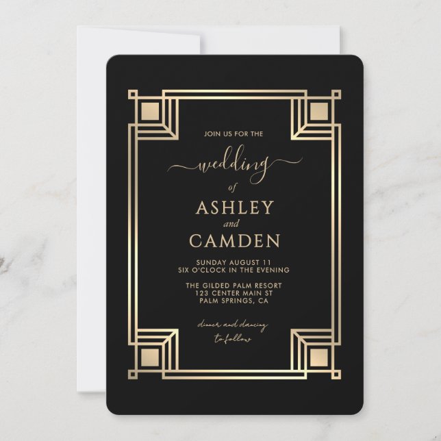 Invitación Roaring 20s Vintage Art Deco Wedding (Anverso)
