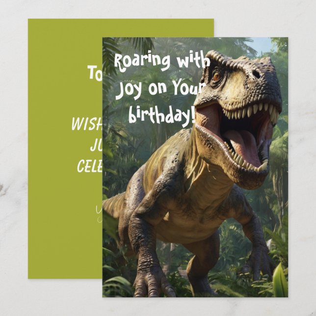 Invitación Roaring Dinosaur Birthday Green Greeting Card (Anverso / Reverso)