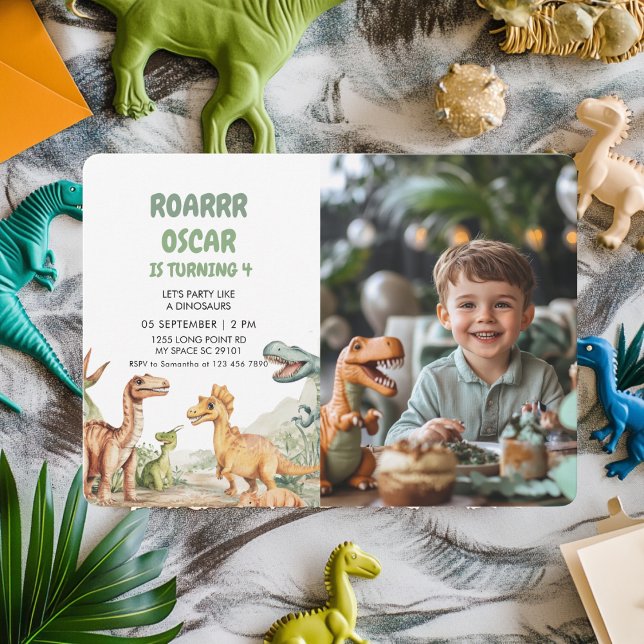 Invitación Roaring Dinosaur Birthday Party Photo (Subido por el creador)