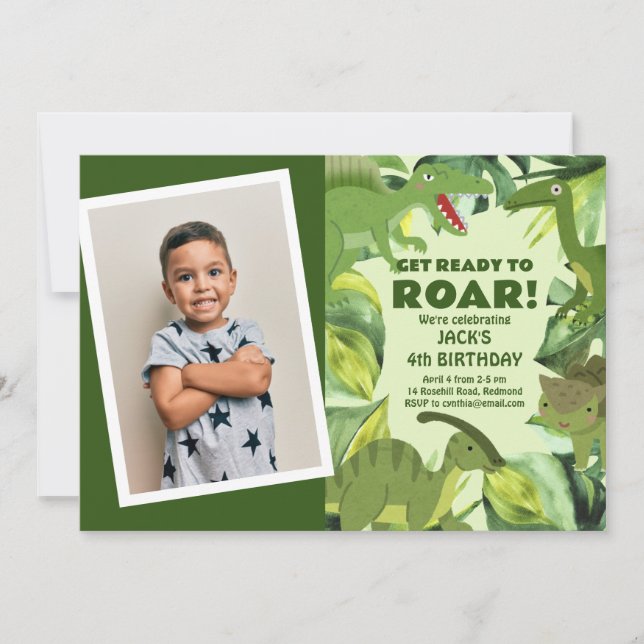 Invitación Roaring Dinosaurs Child Birthday Photo (Anverso)