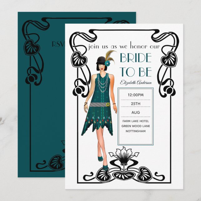 Invitación Roaring Flapper Gangster Boda Bridal Shower (Anverso / Reverso)