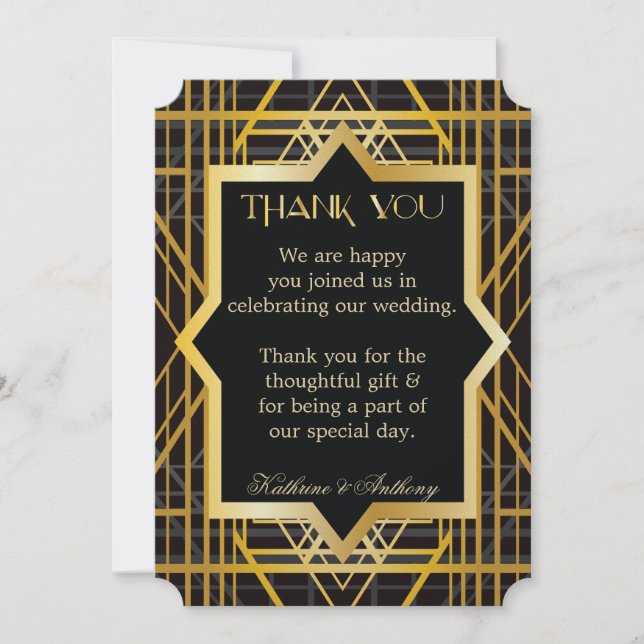 Invitación Roaring Twentis Gatsby Style Boda Gracias (Anverso)