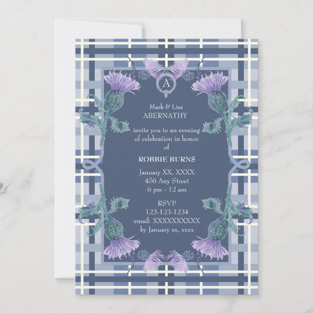 Invitación Robbie Burns Tartán y Thistle (Anverso)