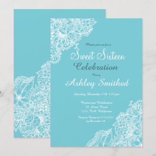 Invitación Robbin huevo azul encaje floral Sweet 16