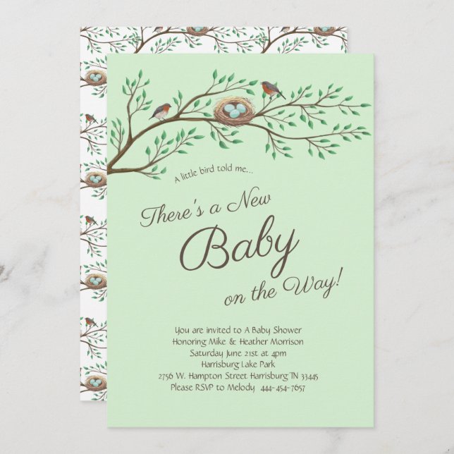 Invitación Robin Bird Spring Baby Shower Co-Ed Gender Neutral (Anverso / Reverso)