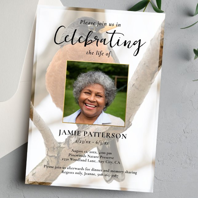 Invitación Robin Bird Watcher, Celebration of  Life Photo (Subido por el creador)