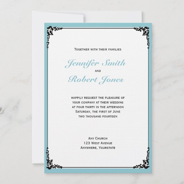 Invitación Robin Egg Blue Initials Posh Wedting (Anverso)